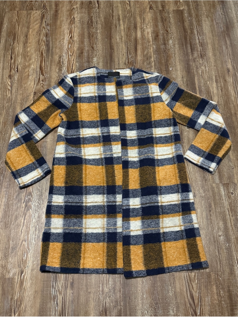 Cynthia Rowley Checker Plaid Open Front Shacket Women's Small Long Wool Blend